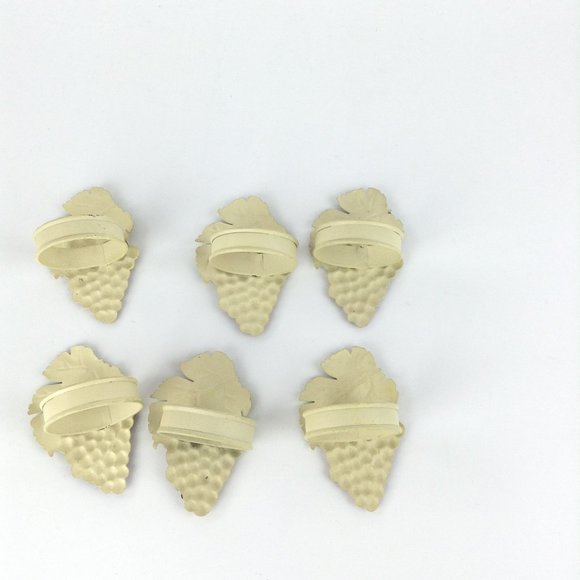 Set of Six Metal Grape Cluster Napkin Rings Purple Grapes Green Leaves - Picture 4 of 8